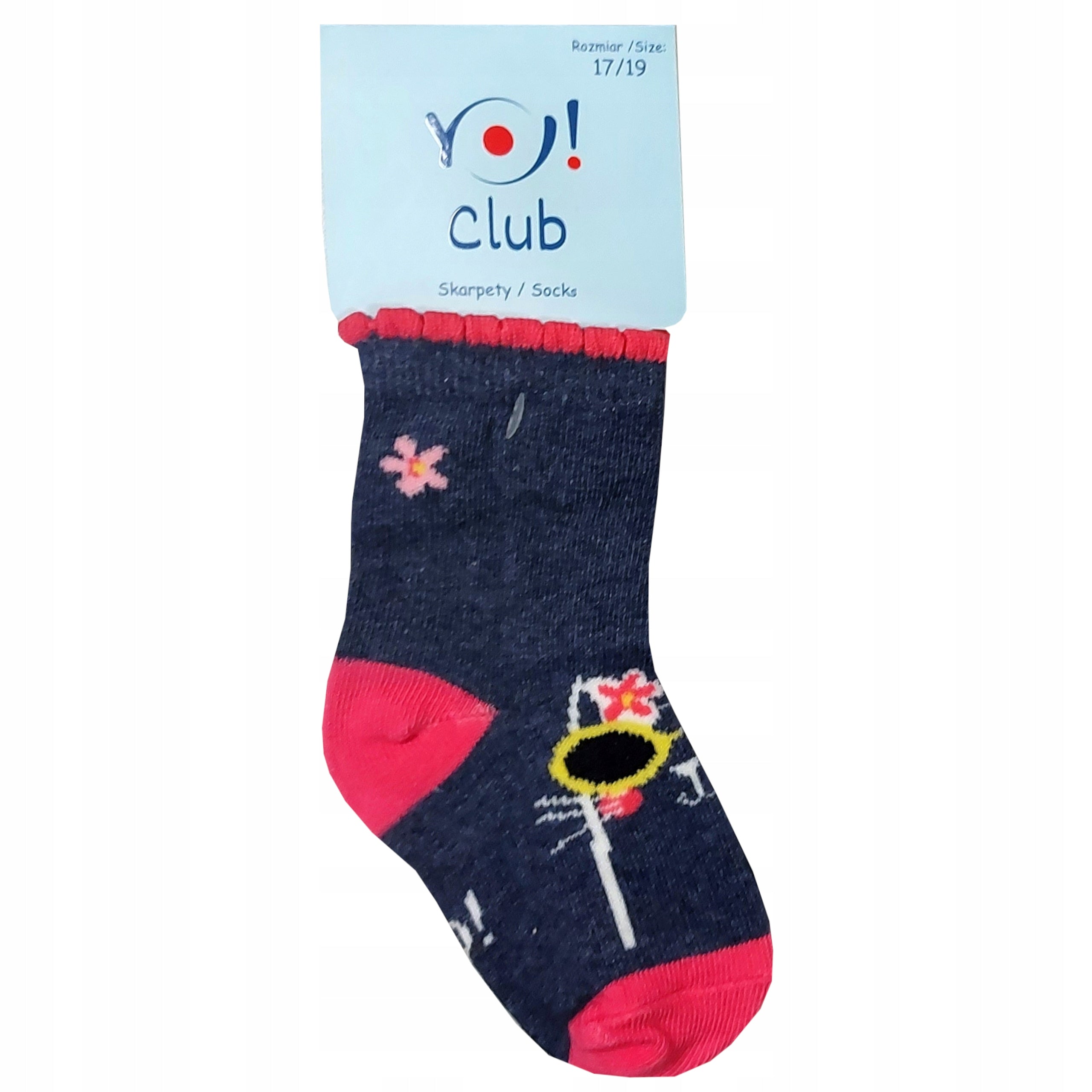 YoClub skarpetki dziecięce bawełna różowe z kotem