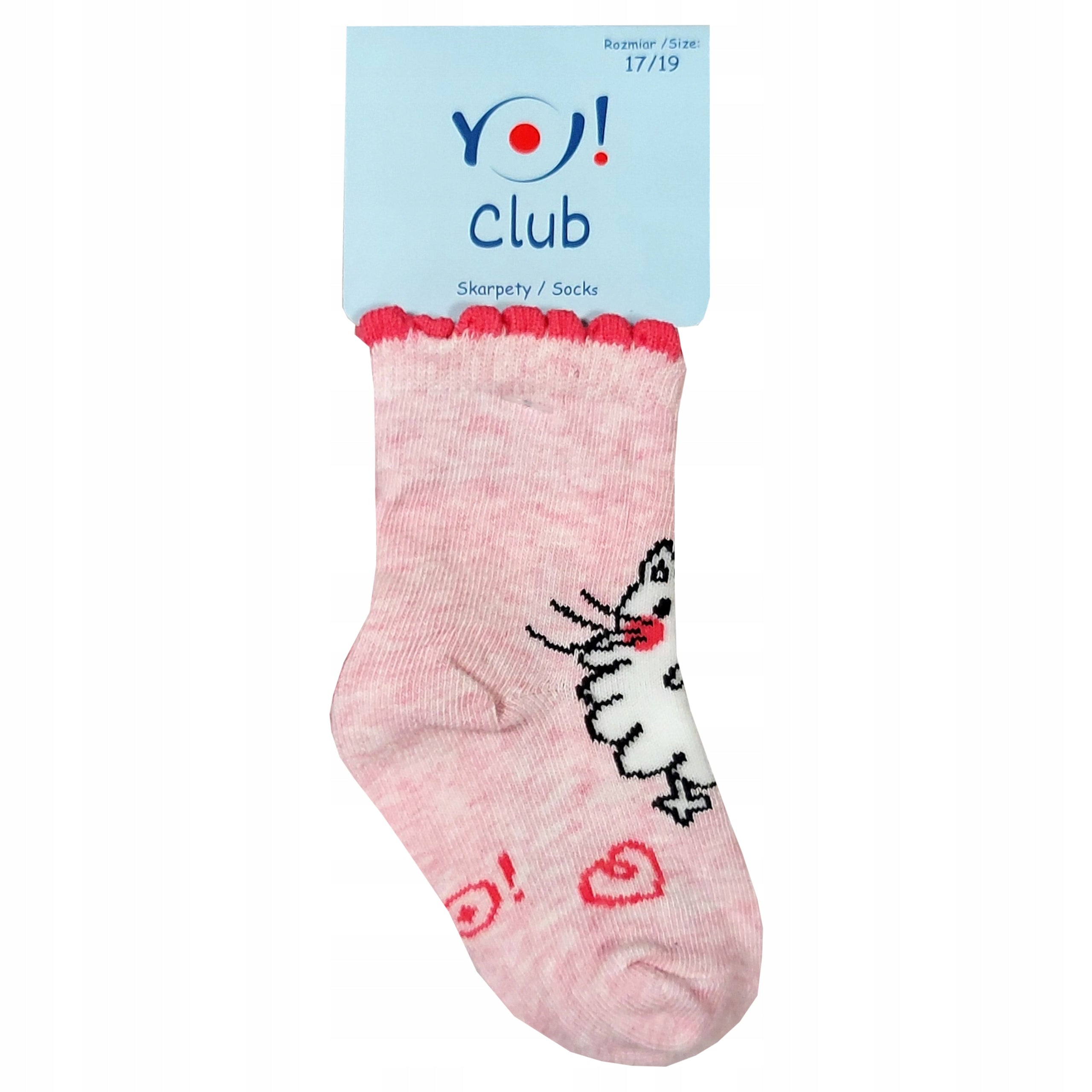 YoClub skarpetki dziecięce bawełna różowe z kotem