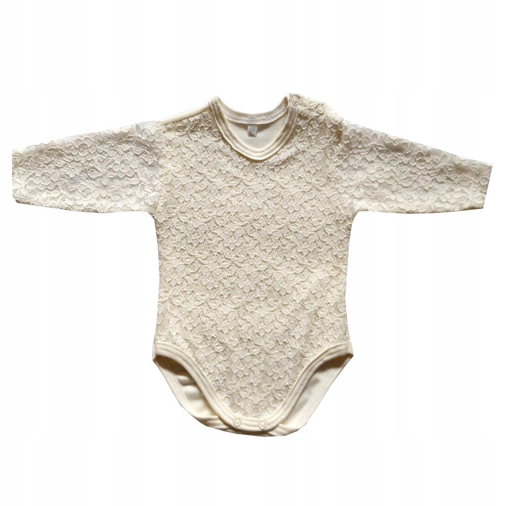 Body koronkowe ecru bawełniane na długi rękaw