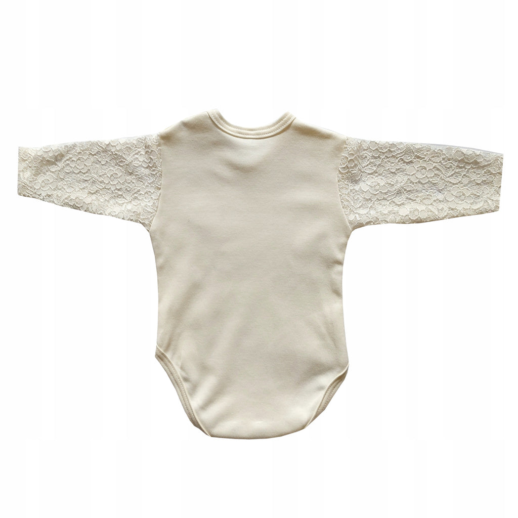 Body koronkowe ecru bawełniane na długi rękaw