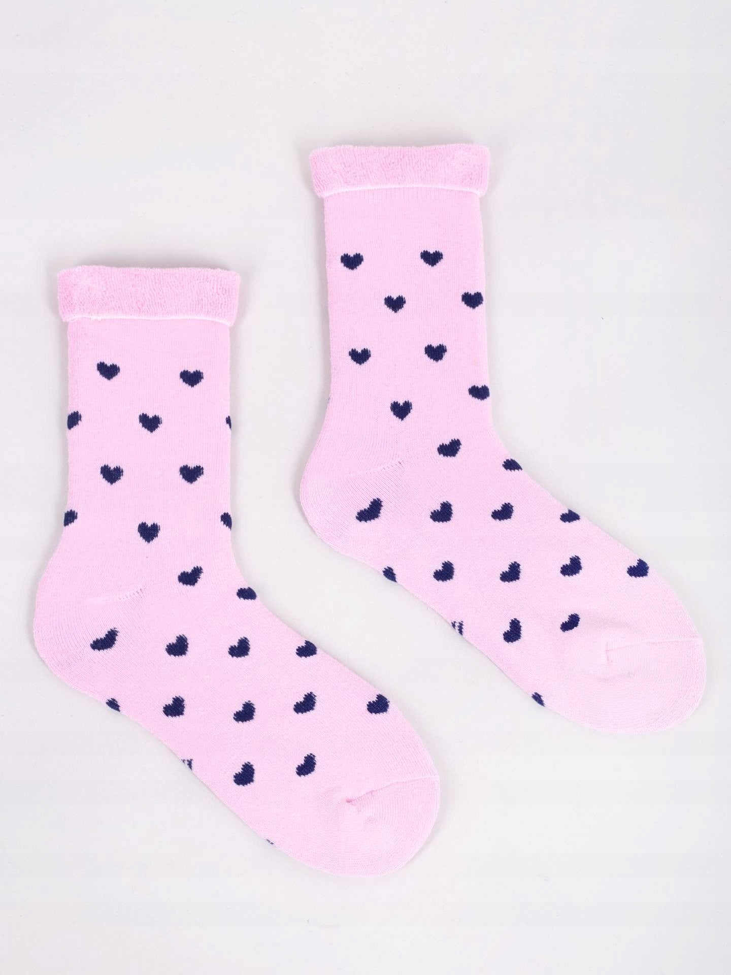 skarpetki dziewczęce frotte bawełniane różowe serca POLSKIE
