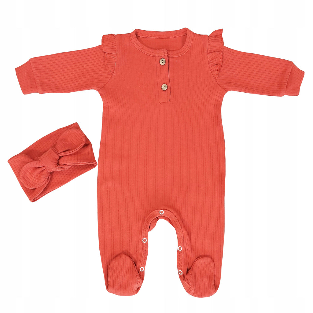 2 pak komplet niemowlęcy prążkowany pajac opaska 9 m