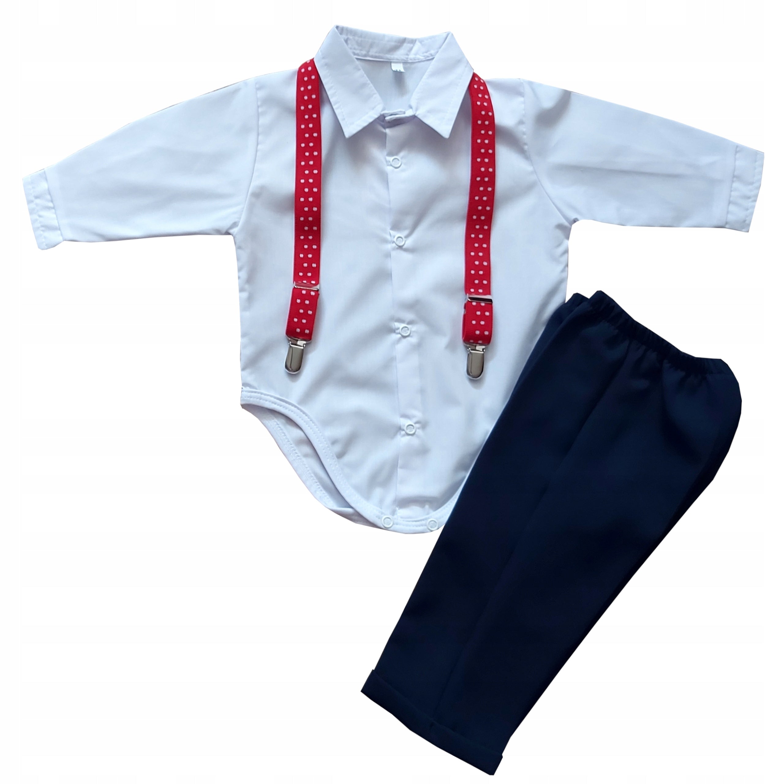 Garnitur chrzest body spodnie szelki